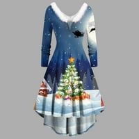 Drešene majice Deagia za žene Midi ljetne tanke haljine s dugim rukavima Božićni tisak krhki V-izrez