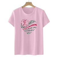 Lovskoo Ljetni vrhovi za žene Trendy Bluuses Crewneck tiskane dame majica ružičasta
