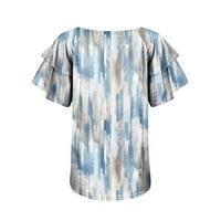 USMIXI majice za žene kratki rukav V-izrez Tie-dye Ispiši ljetni osnovni vrhovi Ležerne prilike latica