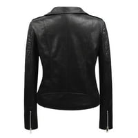 Ženski kaputi Trendy Solid Boja kratki kožni kožni džepovi Kožna motociklijska jakna