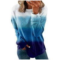 Bazyrey dugi tunički vrhovi dukserice za žene za žene za žene dugih rukava trendi gradijent labav pulover okrugli vrat casual bluze plavi s