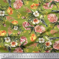 Soimoi Green Modal Satin tkanina od listova, ptica i breskva cvjetno tiskovina od tiskanog tkanina širom