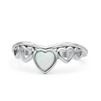 Srca Petite Dainty prstenaste laboratorija stvorila bijelu opalu čvrstu srebrnu srebrnu veličinu 4