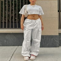 Danceemangoos Ženske pantalone s malim strukom Y2K Baggy Streetwear Cargo Tweatpants Joggers