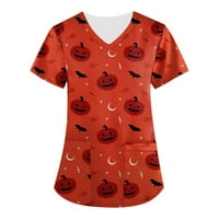 SKSLOEEg Ljeto piling kratkih rukava za žene V-izrez Pumpkin Cat Witch Print Fit With Odjeća s kratkim