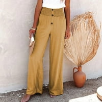 Ženske hlače velike struke s visokim strukom Ljeto casual gumb pune boje pamučne pantalone tekuće