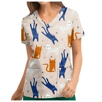 Ženski bluze Grafički printira s kratkim rukavom Radna odjeća Žene TEE V-izrez Ljetni vrhovi Beige 4xL