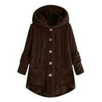 TKLpehg Ženska zimska jakna dugih rukava kaputa s kapuljačom plus veličina gumba plišane vrhove kapuljača sa kapuljačom od vunene kapute zimske jakne kava xxxxxl