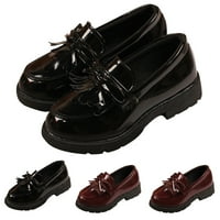 Djevojke ravne cipele cipele na kožnom loafer tassel luk školski haljina za neklizajuću cipelu