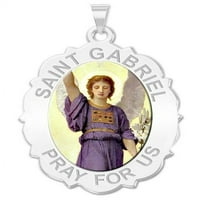 Saint Gabriel skelopirana religijska medalja boja nikla, čvrsta 14k bijelo zlato