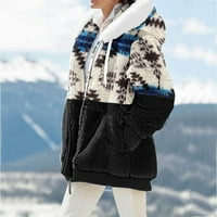 SoftMallow jakne za žene, žene zima topli plus fleesu casual vintage geometrijski stil patentni kaput sa kapuljačom sa kapuljačom zimski kaputi božićni pokloni za žene