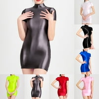 Žene Sheer Shiny Glossy Mokri izgled Slim Soft Clubweard Suknja Mini haljina Crveno vino m