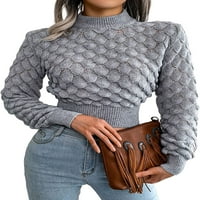 Ženski tanak kabel pleteni džemper rugajući se vrat pleteni usjev gornji džemper pulover