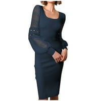 Ženske ženske dame Elegantni okrugli vratovi Leanter-rukavi čipke CUTOUT Dress s dugim rukavima rebraste tanke fit proretne haljine ljetne haljine za žene