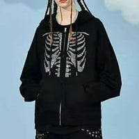 Duksevi za žene Grafički zip up dukserice s kapuljačom skeletona skeletona pulover 90-ih Srednja odjeća
