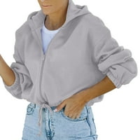Obrezane jesenske jakne za žene zip pokrajnije kapuljač kapuljača sa kapuljačom s kapuljačom dugih rukava