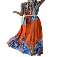 REJLUN Žene Ljeto Plaže Sundress cvjetni print Maxi haljine Halter vrat Dugi haljina labava casual party