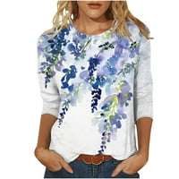 Majice za rukav za žene Ženska modna tiskana labava majica rukava bluza Crewneck casual vrhovi
