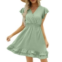 za ženska posada Cvjetni ispis kratkih rukava casual haljina mint zelena l
