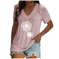 Tops apepal plus veličine za žene Ljeto V izrez T majice Boja blok Raglan Tees Pink 5xl