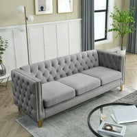 Siva baršunasta kauč za dnevni boravak, tipke svučenim kvadratnim krakom, moderni kauč tapecirani metalnim