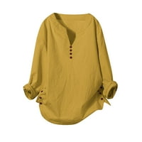 Oalirro ženske košulje i bluze pamuk dugih rukava i posteljina Vintage majica Crew Crt Yellow