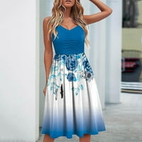 Ženske haljine Dužina bez rukava bez rukava Ležerne prilike A-line cvjetna V-izrez ljetna haljina plava