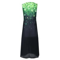 Ženska haljina šifon elegantan patchwork haljina večernja haljina bez rukava zelena 4xl