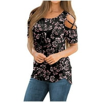 Baycosin ženske bluze i vrhovi Swlicay 's ljetnim tiskanjem kratkih rukava za hladnu hladnu ramenu majicu