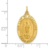 14k žuto zlato solidarna ovalna Djevica Marija Gospe od Guadalupe brušenog mat finijskog privjeske šarm medalja