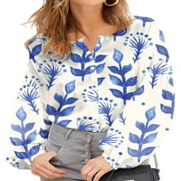 Luxplum dame košulje cvjetni print vrhovi dugih rukava Bluza Ležerne tuničke majice Bijela plava 2xl
