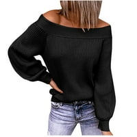 Hinvhai Fashion Women Solid Boja dugih rukava s dugim rukavima na ramenu džemper na vrhu na sezonski klirens crni 8