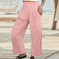 Wozhidaoke hlače za žene Ženske ležerne čvrste hlače Elastične struke udobne pantalone sa džepovima