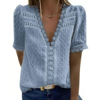 Ženski bluzes Čvrsti kratki rukav Ležerne prilike za žene V-izrez V-izrez TEE čipke plave 3xl