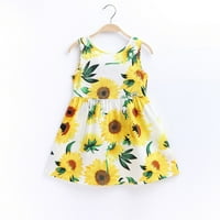 Djevojke oblače trendi ruffled cvjetni ispis midi ljetna cvjetna djevojka haljina žuta