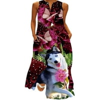 Nizine žene Ljeto plaže sandress v izrez Maxi haljine životinjskog tiskanog duge haljine casual bez