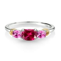 Gem kameni kralj 1. CT Crveno stvoreno Ruby Pink Created Sapphire srebrni i 10k žuti zlatni prsten