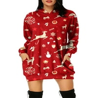 WRCNOTE HODE SKULL PRINTED Xmas haljine s kapuljačom Mini Party Paflake Print Božićne duksere Haljina dugih rukava Halloween Pulover Hoodeie sa džepovima Stil-H 2XL