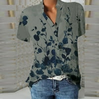 Ženski ljetni vrhovi cvjetni V-izrez kratki rukav labav bluza sive s
