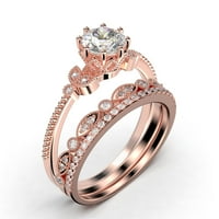 Prekrasno 2. Carat Round Cut Diamond Moissite cvjetni zaručnički prsten, antički vjenčani prsten, dva podudarna traka u 10K čvrstim zlatom ruže, poklon za nju u festivalskom vremenu, obećavaju prsten
