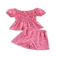 Canrulo Toddler Baby Girl Outfits Daisy Puff rukavi kratke hlače postavljaju ljetnu odjeću