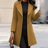 Entyinea zimski kaput od kaputa za žene s dugim rukavima dvostruki kaput od kaputa žuto 3xl