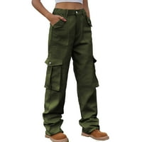 Aherbiu Cargo Traperice za žene Elastične visoke struke traper pantalone s multi džepovima klasične