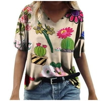 Ženske plus veličine ljetnih vrhova kratkih rukava majica cvijeća ispis bluza tunika vrhova S-3XL