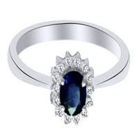 Ovalni rez simulirani plavi sapphire i bijeli prirodni dijamantni zaručnički prsten u 10K čvrstim pozlatom, veličina prstena-11,5