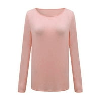 Bluze za žene u boji okrugla Top pletena ženska majica majica majica na rukavu od košulja čvrste duge ženske bluzeve majice ružičaste + xxl