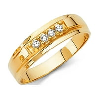 Čvrsti 14K žuti zlatni prsten okrugli kubični cirkonij CZ Muška godišnjica vjenčanica veličine 8.5