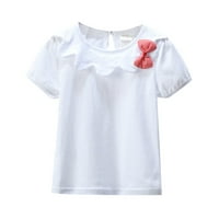 Rovga majica za djevojku Ljetne djevojke Cvjetni izrez Bow kratki rukav t Ležerni izlazni odmor za odmor na godinama kratkih rukava djeca
