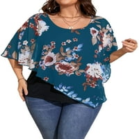 Colisha dame bluza plus veličina vrha dvostruko slojevito ljeto cvjetno tiskovi prevelike majice labavi odmor kratki rukav majica plava l