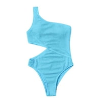 Kupaći odijela za žene čvrste boje rufffle jedno rezov za struk bikini plivajući odijelo plave veličine s